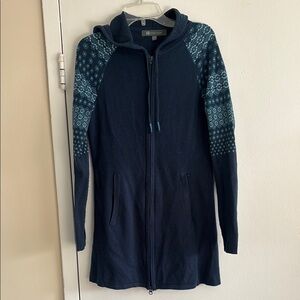 1 Title Nine Navy Hooded Cardigan with Patterned Sleeves full zip